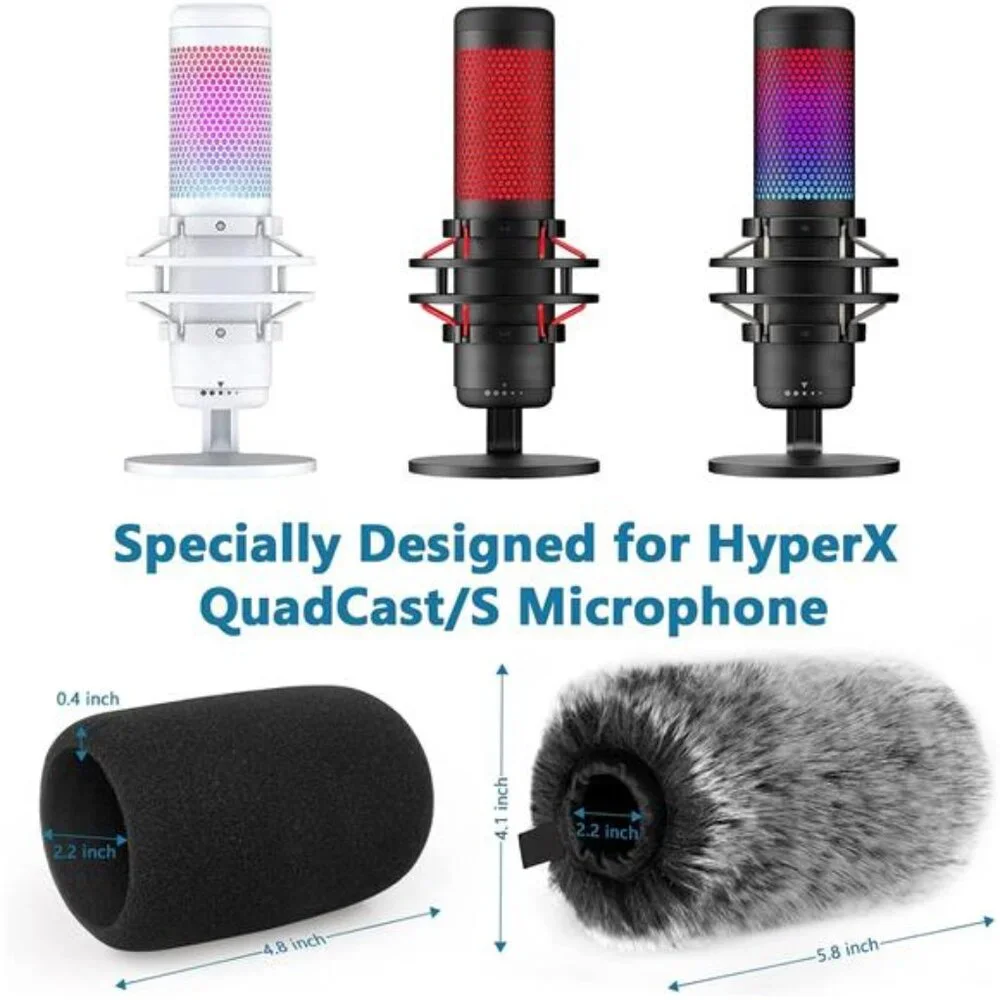 Pop Filter for Hyperx Quadcast s, Mic Foam Cover+Furry Wind Muff Compatible